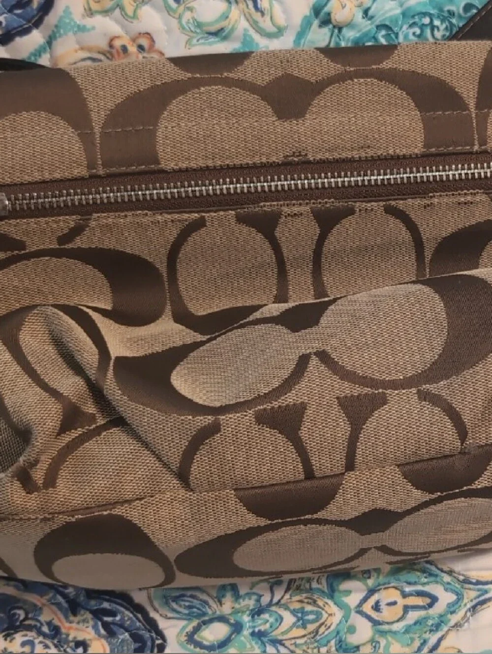 Coach Tan and Dark Brown Signature Canvas Shoulder Bag